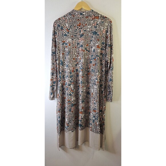 LOGO Lori Goldstein Geometric Mosaic Open Front Duster Cardigan L  Beachy Artsy - Picture 4 of 13